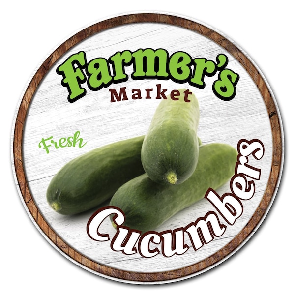 Corrugated Plastic Sign With Stakes 24in Circular-Farmers Market Cucumbers, C-24-CIR-WS-Cucumbers